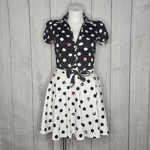 Disney Stitch Shoppe by Loungefly B&W Polka Dot Minnie Mouse Skirt & Top Set,  M